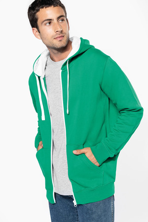 K466 Sweater met rits en capuchon in contrasterende kleur